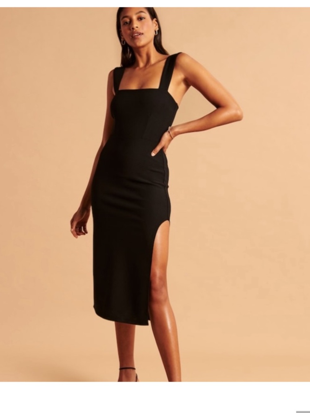 Abercrombie & Fitch Black Square-Neck Midi Dress with Side Slit xxst